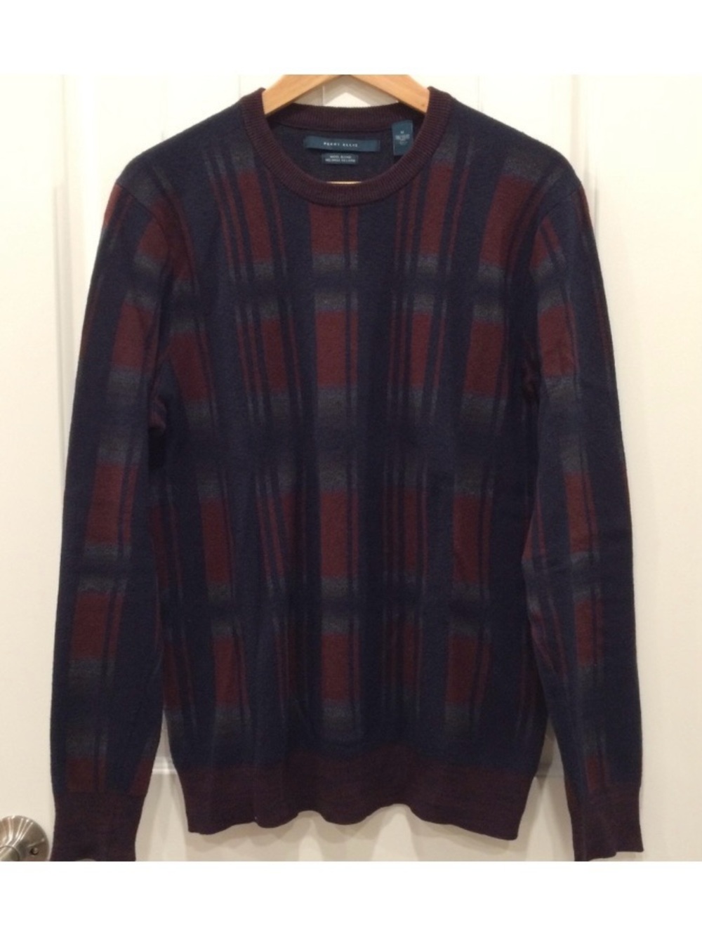 Men's Plaid Cotton Merino Wool Blend Sweater | M